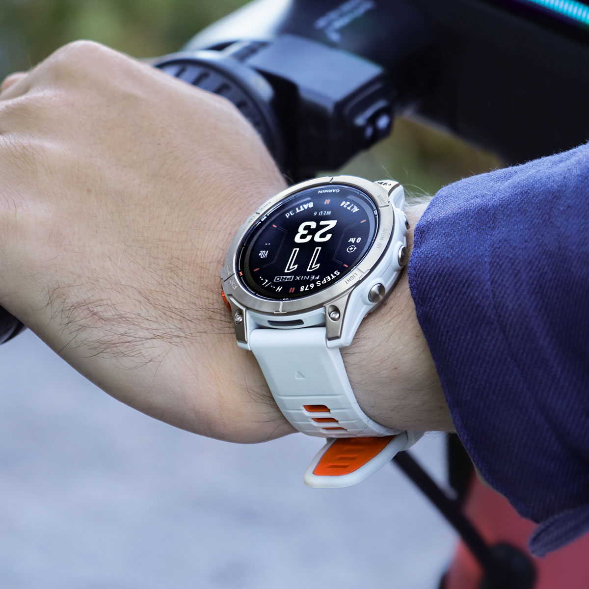 Garmin Fenix 7X Pro Sapphire Solar Edition Smartwatch 51mm Titanium Case  with Fog Gray and Ember Orange Band
