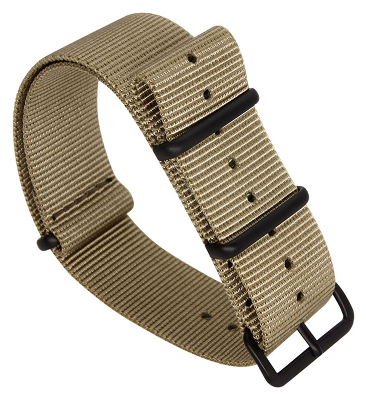 Tiera khaki NATO-armband - Svart PVD spänne och ringar 20 mm